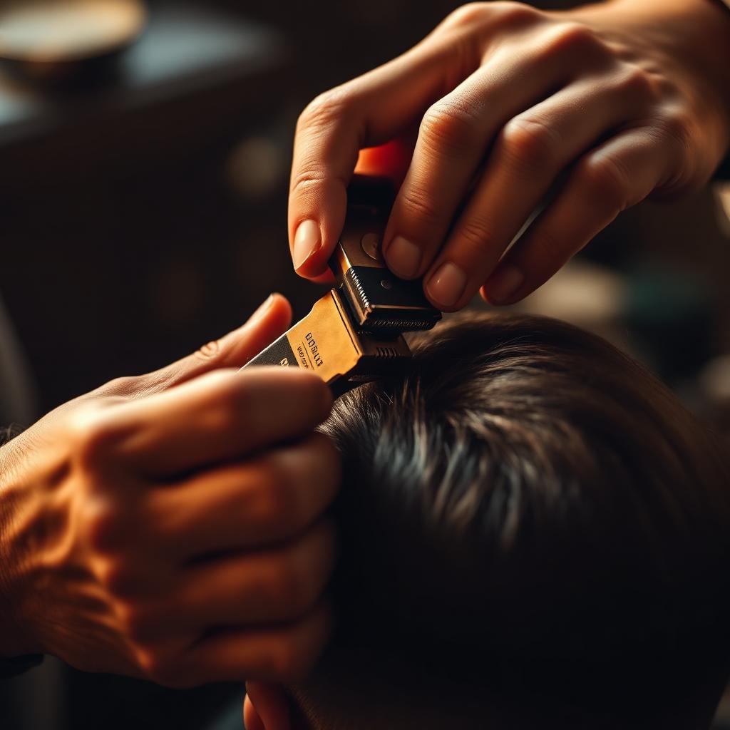 A barber's hands using clippers with precision