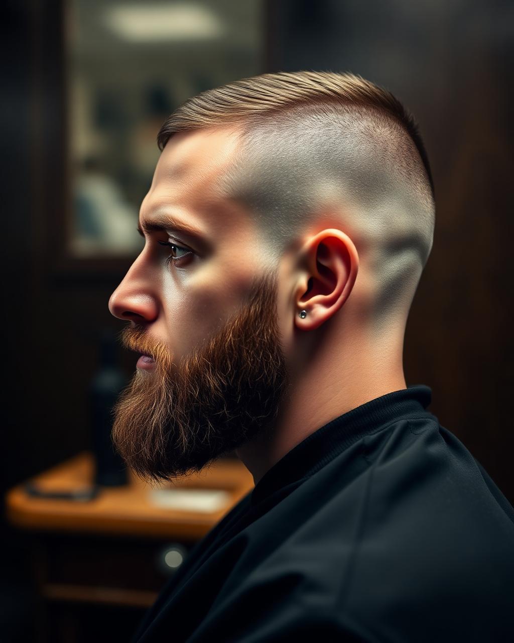A finished skin fade and shaped beard